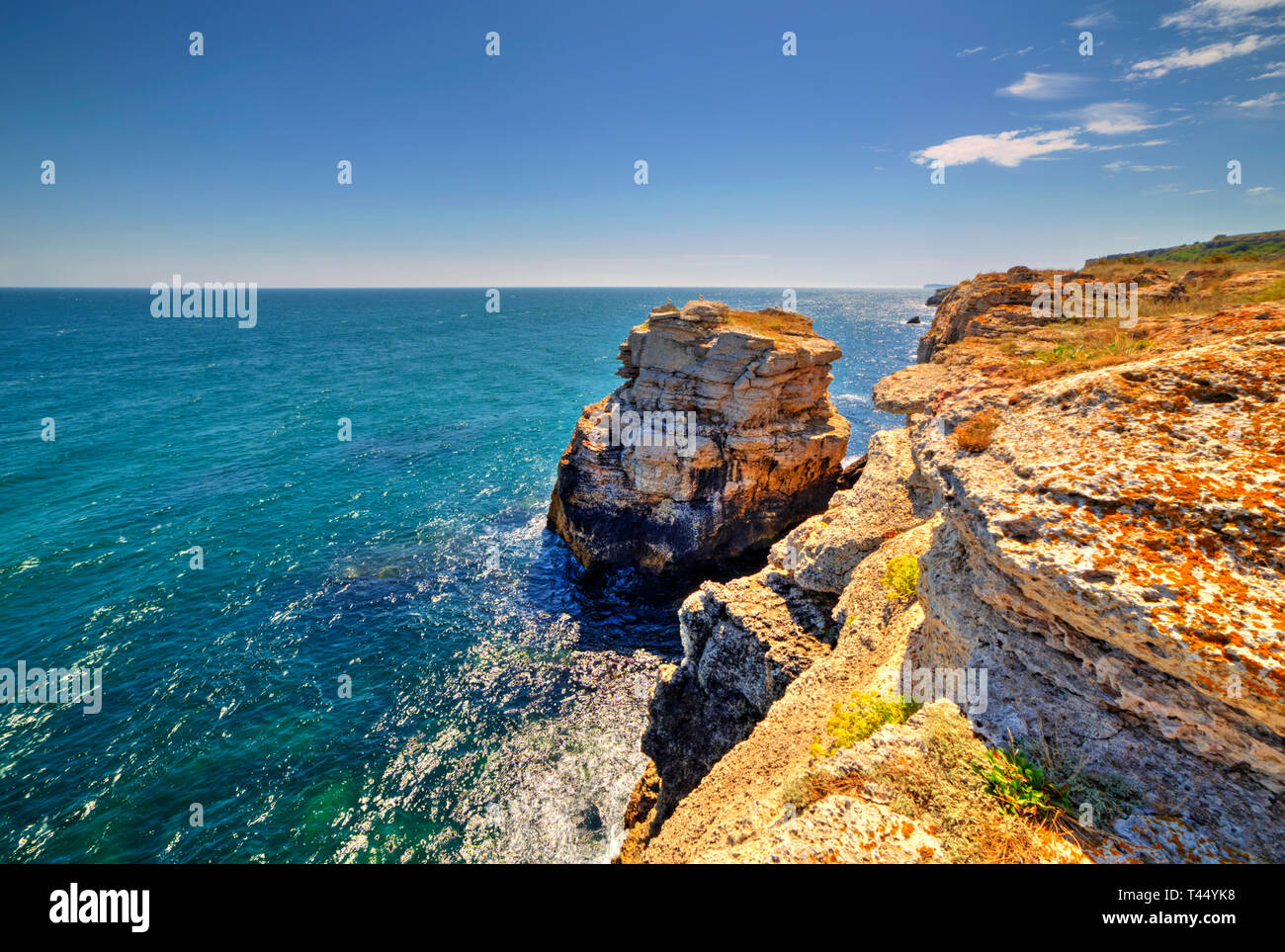 Stunningly beautiful landscape with rocky shore and blue sea Stock ...