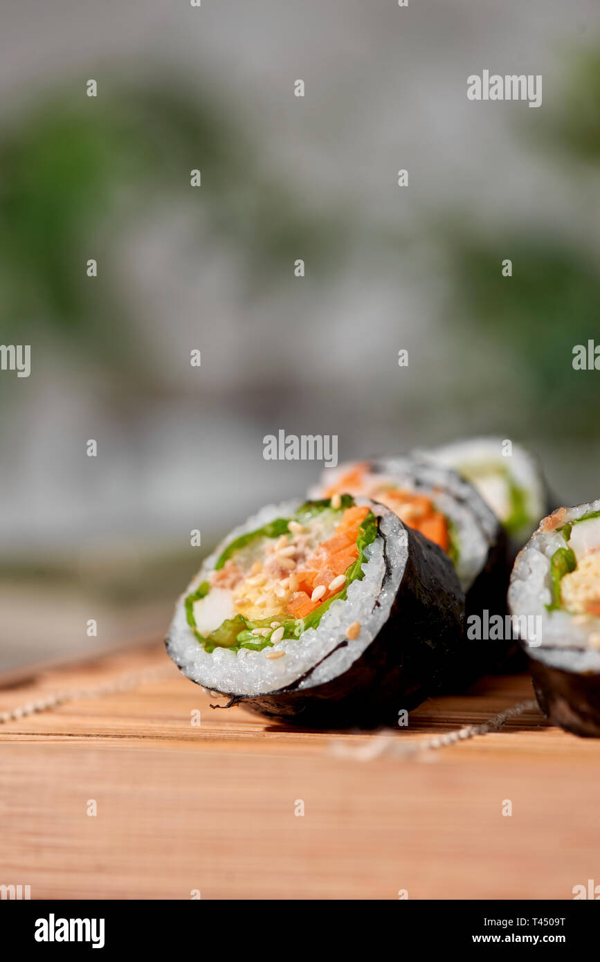 Korean roll Gimbap(kimbob) made from steamed white rice (bap) and various other ingredients Stock Photo