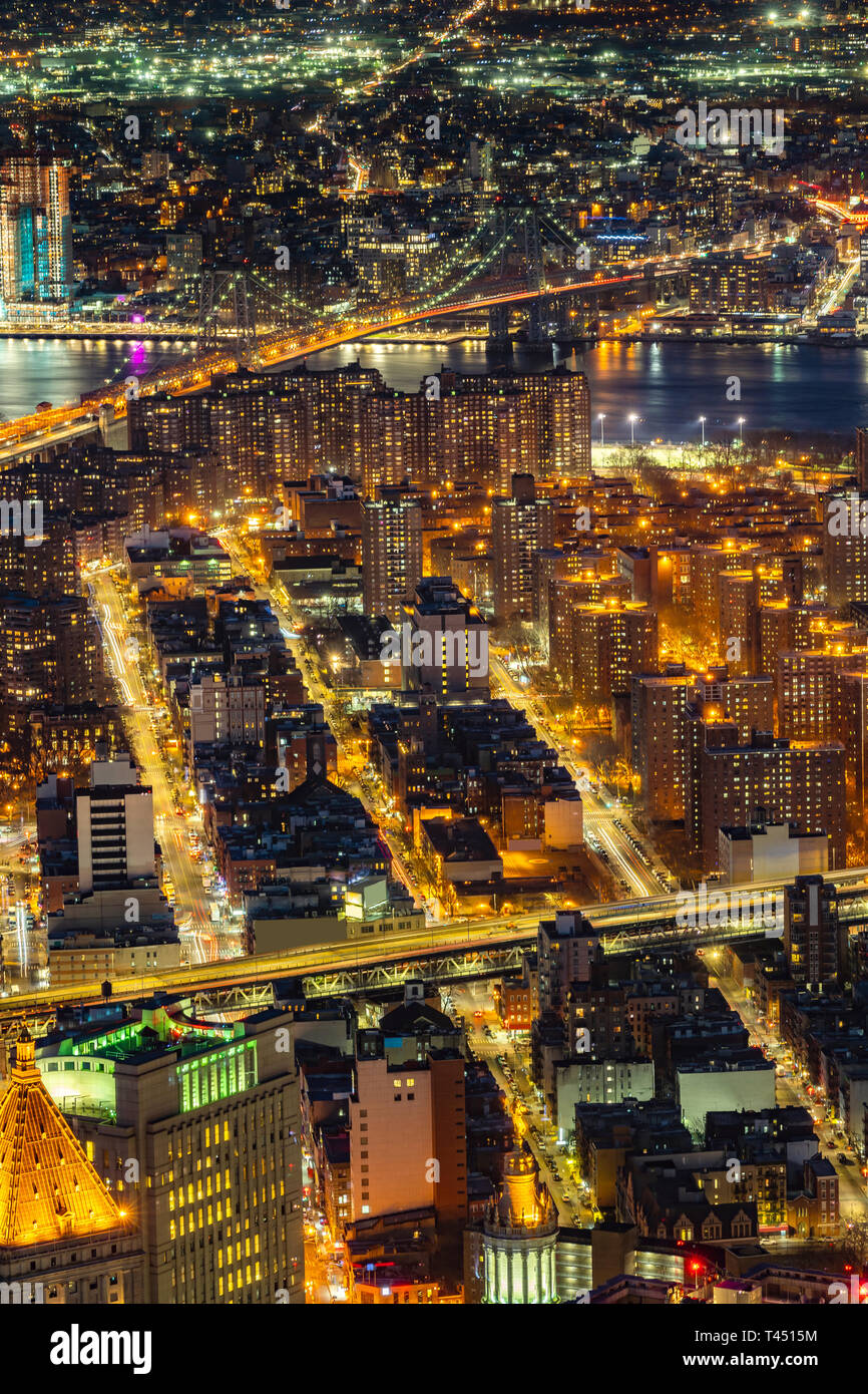 Aerial night view of lower manhattan hi-res stock photography and ...