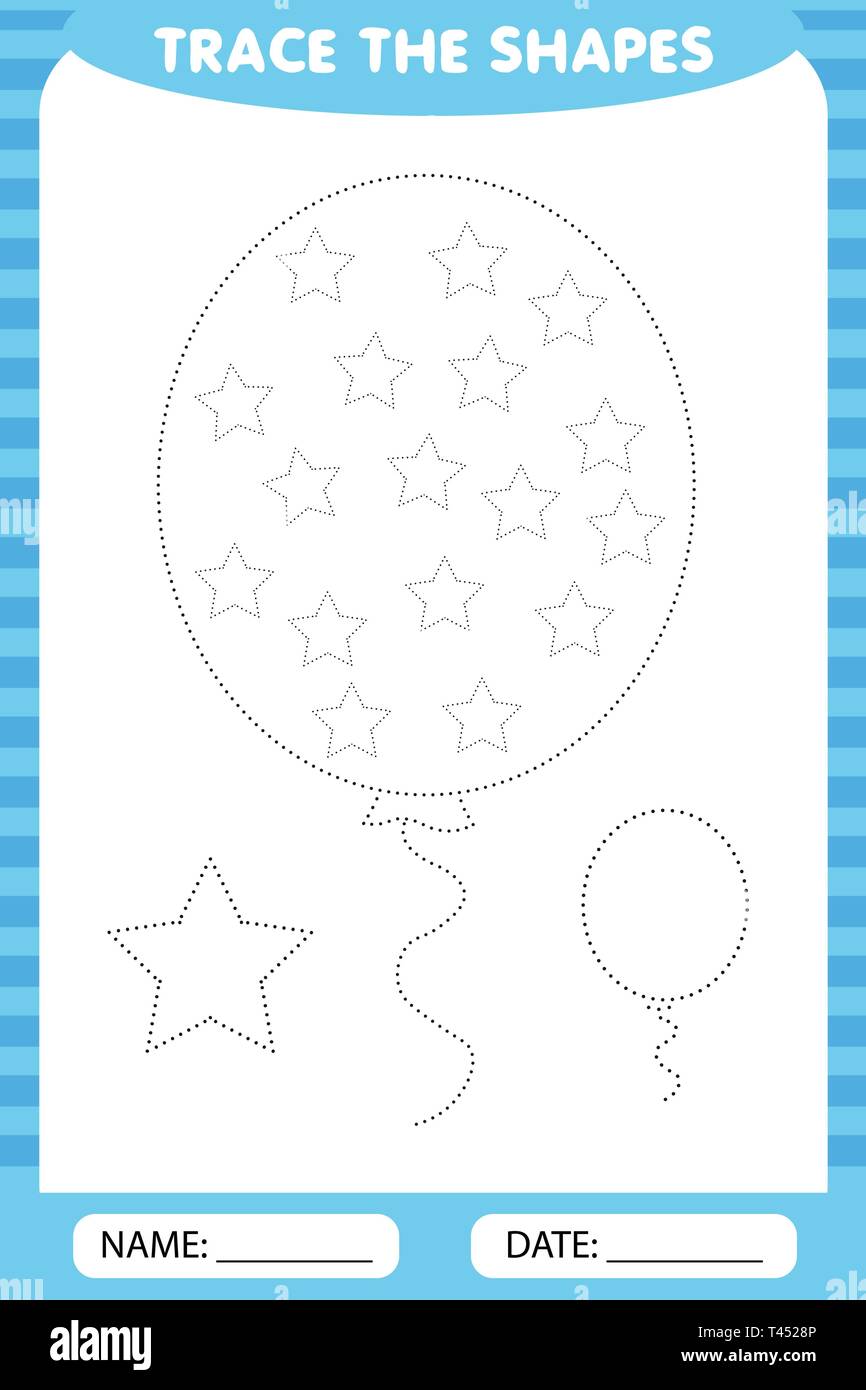 stars in a balloon, training for children, drawing tasks. circle the star of the shape around the contour. Stock Vector