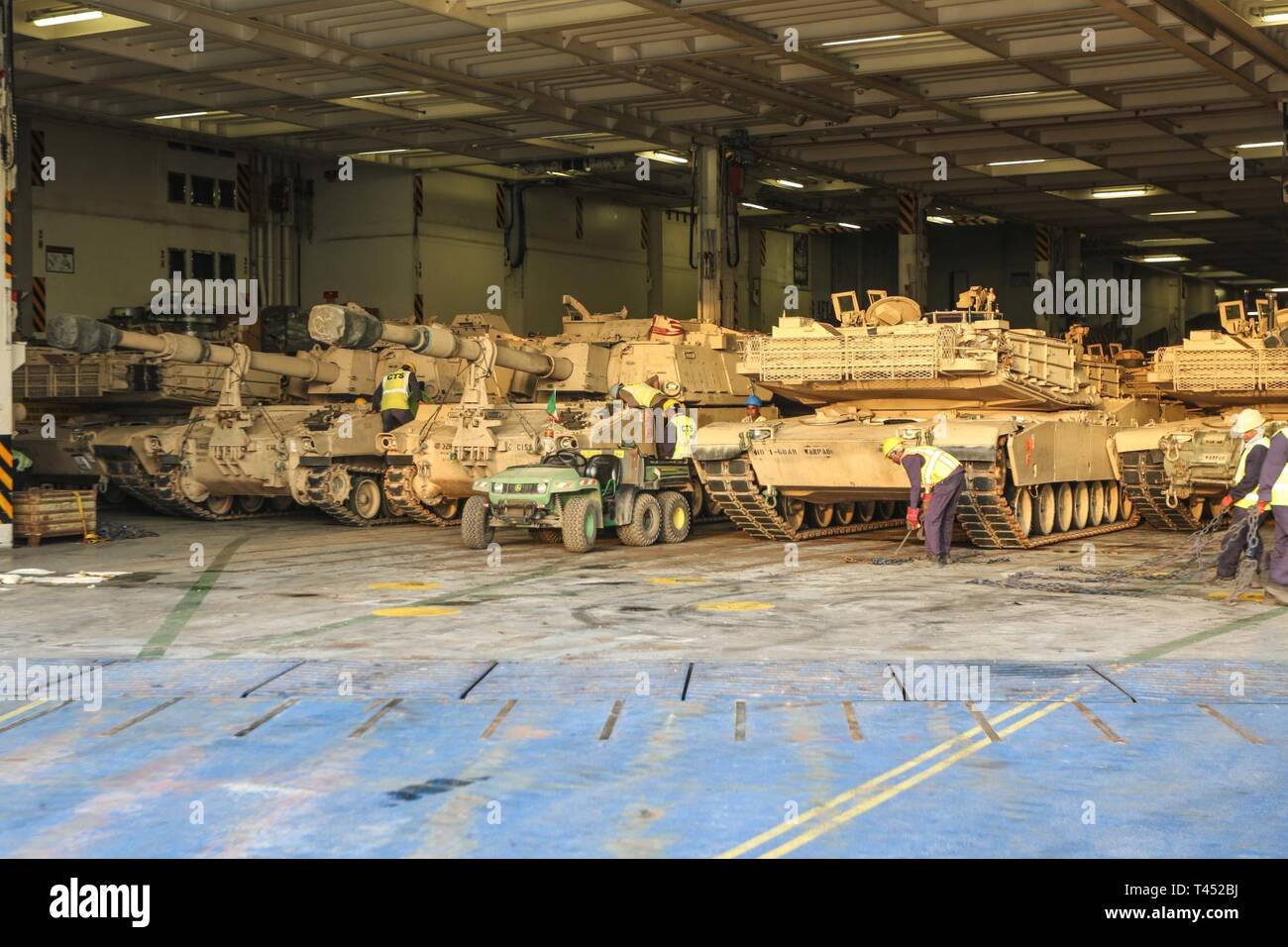3d Armored Brigade Combat Team, 4th Infantry Division equipment arrives in Kuwait for the brigade's rotation Feb. 27, 2019. Stock Photo