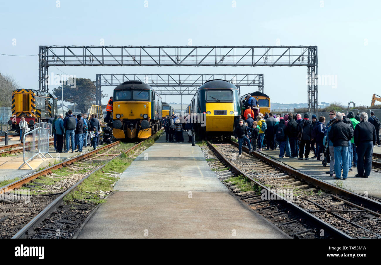 Long Rock, Penzance, UK. 13th April 2019. Crowds gather to que the engine exhibits on display for the GWR open day. Credit: Bob Sharples/Alamy Live News Stock Photo