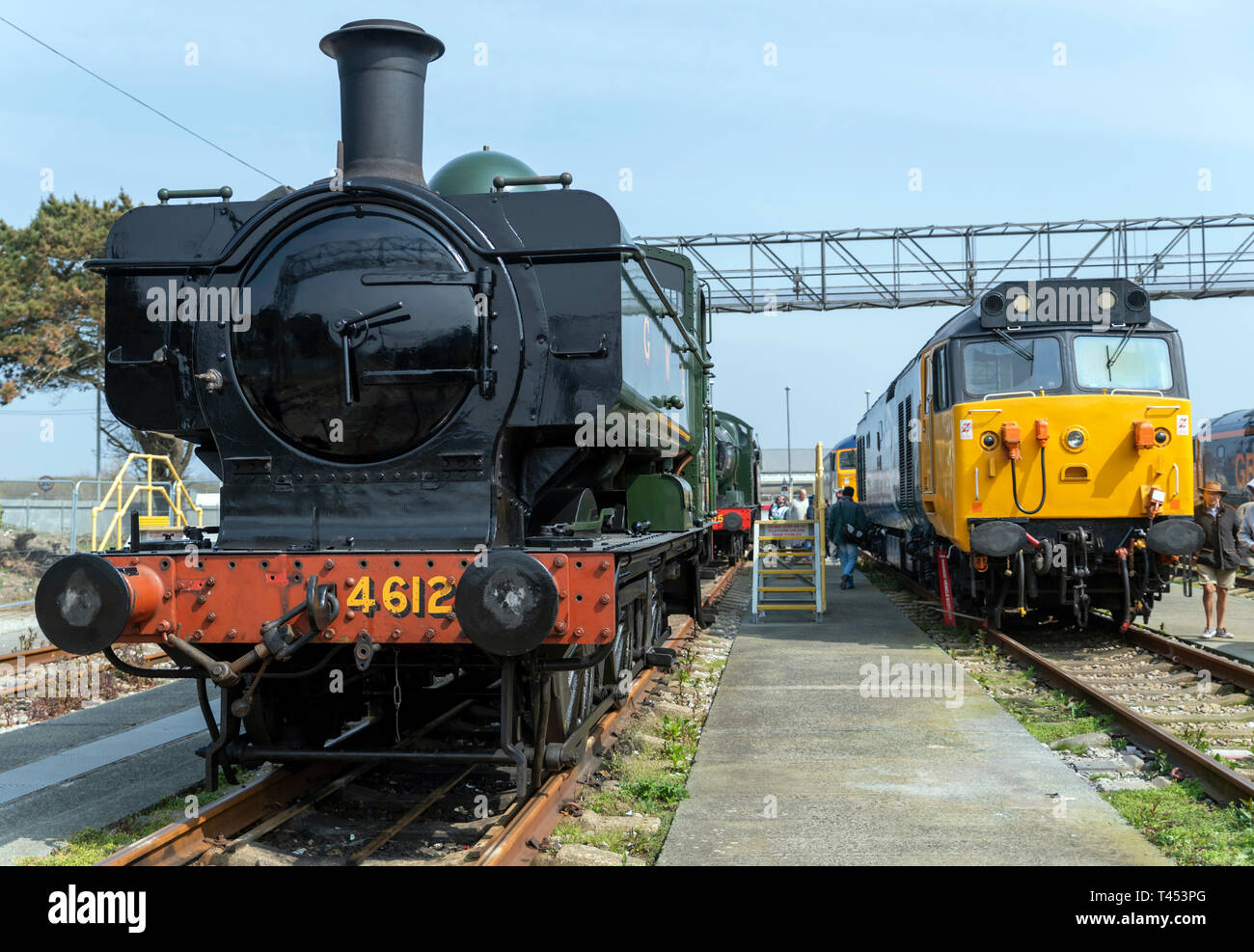 Long Rock, Penzance, UK. 13th April 2019. GWR 4612 Steam locomotive with Diesel engine in background Credit: Bob Sharples/Alamy Live News Stock Photo