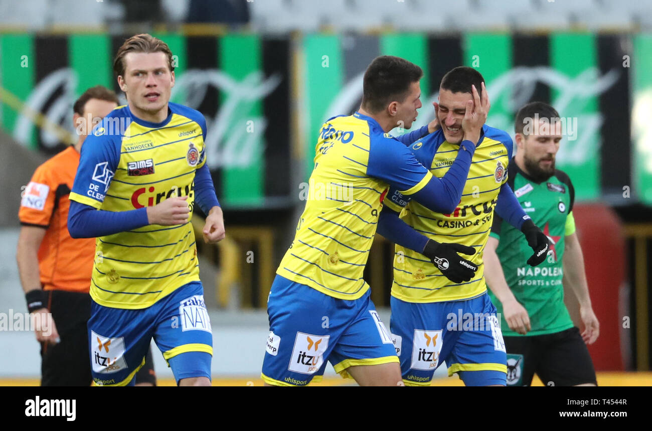 Brugge Belgium April 13 Aleksandar Boljevic Of Beveren Celebrates After Scoring A Goal During The Jupiler