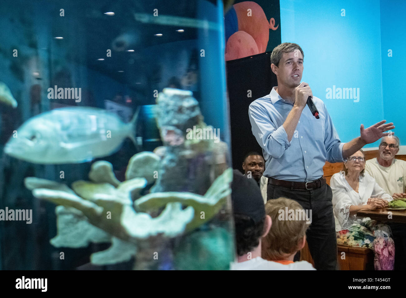 South Carolina, USA. 13th April 2019. Democratic presidential hopeful Beto O’Rourke addresses supporters during a campaign stop at Gilligan’s Restaurant April 13, 2019 in Summerville, South Carolina. During the event in the suburb of Charleston, Beto picked up the endorsement of South Carolina Rep. Marvin Pendarvis. Credit: Planetpix/Alamy Live News Stock Photo