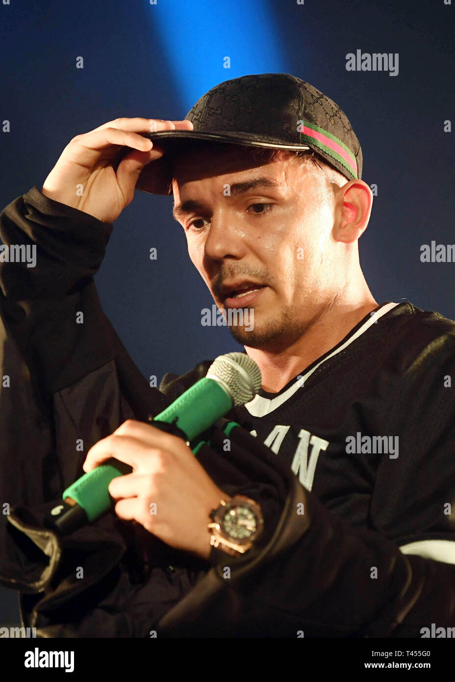Mannheim, Germany. 13th Apr, 2019. The rapper Capital Bra appears in the  Maimarkthalle during his tour kick-off. Credit: Uli Deck/dpa/Alamy Live  News Stock Photo - Alamy