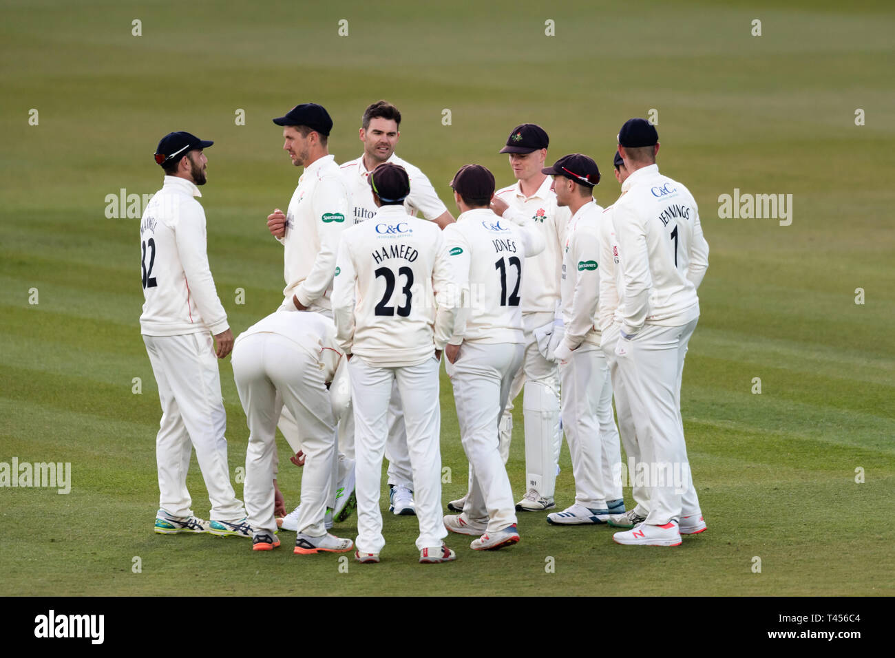 London, UK. 13th Apr, 2019. Lancashire team gathered together during Specsavers County Championship match between Middlesex vs Lancashire at The Lord's Cricket Ground on Saturday, April 13, 2019 in  London England. (Editorial use only, license required for commercial use. No use in betting, games or a single club/league/player publications.) Credit: Taka G Wu/Alamy Live News Stock Photo