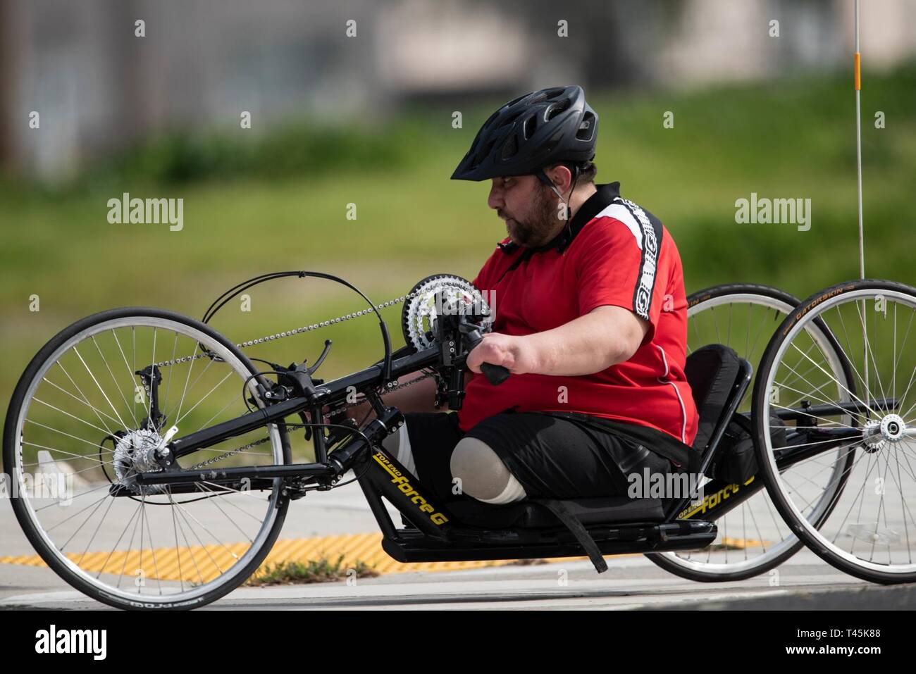 A Georgian athlete participates in hand cycling during the 2019 Marine Corps Trials at Marine Corps Base Camp Pendleton, California, March 1. The Marine Corps Trials promotes recovery and rehabilitation through adaptive sports participation and develops camaraderie among recovering service members and veterans. Additionally, the competition is an opportunity for participants to demonstrate physical and mental achievements and serves as the primary venue to select Marine Corps participants for the DoD Warrior Games. (Official U.S. Marine Corps Stock Photo