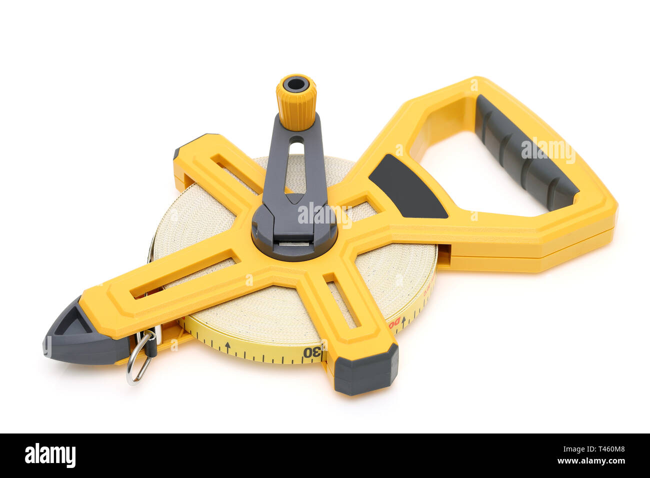 Industrial measuring tape surveying on a white background Stock Photo