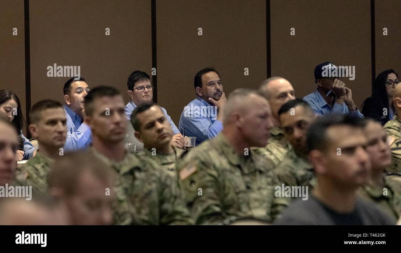 Balfour Beatty Communities employees stand by to help residents fast-track resolutions to previous maintenance conflicts at the Senior Commander Housing Town Hall meeting at Fort Bliss, Texas, Feb. 28. “We’re with BBC to help them get the ball moving forward -- that’s what I get paid to do,” Col. Steve Murphy, the Bliss garrison commander, said during the town hall. “If I’m in the audience (tonight), I’ve heard a lot of ‘we’re going to look into and we’re going to follow up.’ If you’re in the audience, you’re probably thinking ‘put your money where your mouth is.’ [BBC] has demonstrated a will Stock Photo