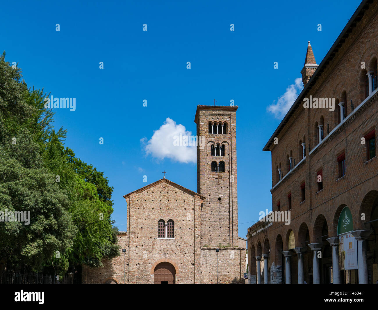 The Basilica of San Francesco is a major church in Ravenna. It was first built in 450 by Neo, bishop of Ravenna, and dedicated to saint Peter and Sain Stock Photo