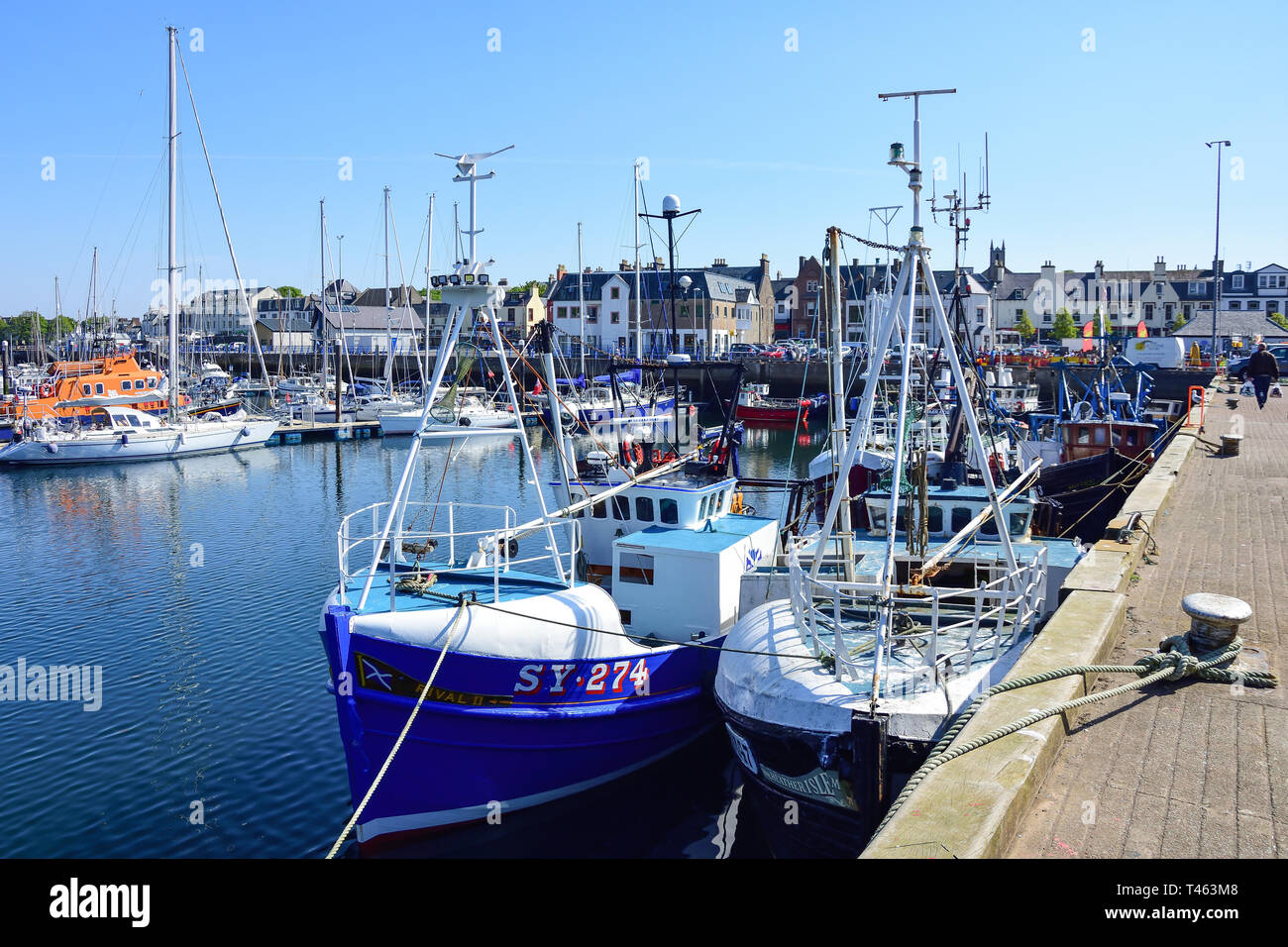 Fishing boats moored in Stornoway Harbour, Stornoway, Isle of Lewis, Outer Hebrides, Na h-Eileanan Siar, Scotland, United Kingdom Stock Photo