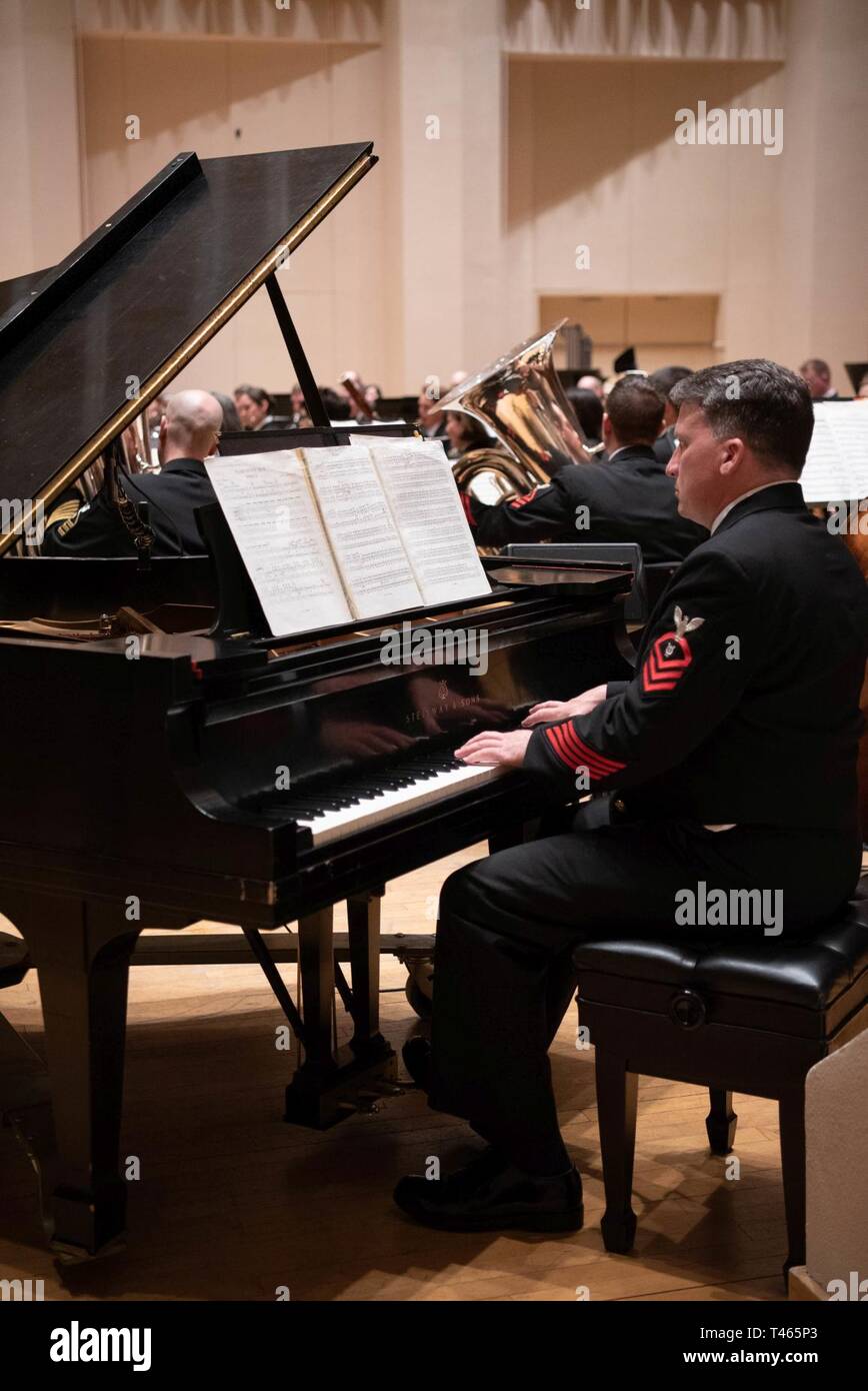 WACO, Texas (March 3, 2019) Chief Musician Darrell Partin, from Las Cruces,  New Mexico, plays the piano during a Navy Band concert at the Baylor  University Jones Concert Hall in Waco, Texas.