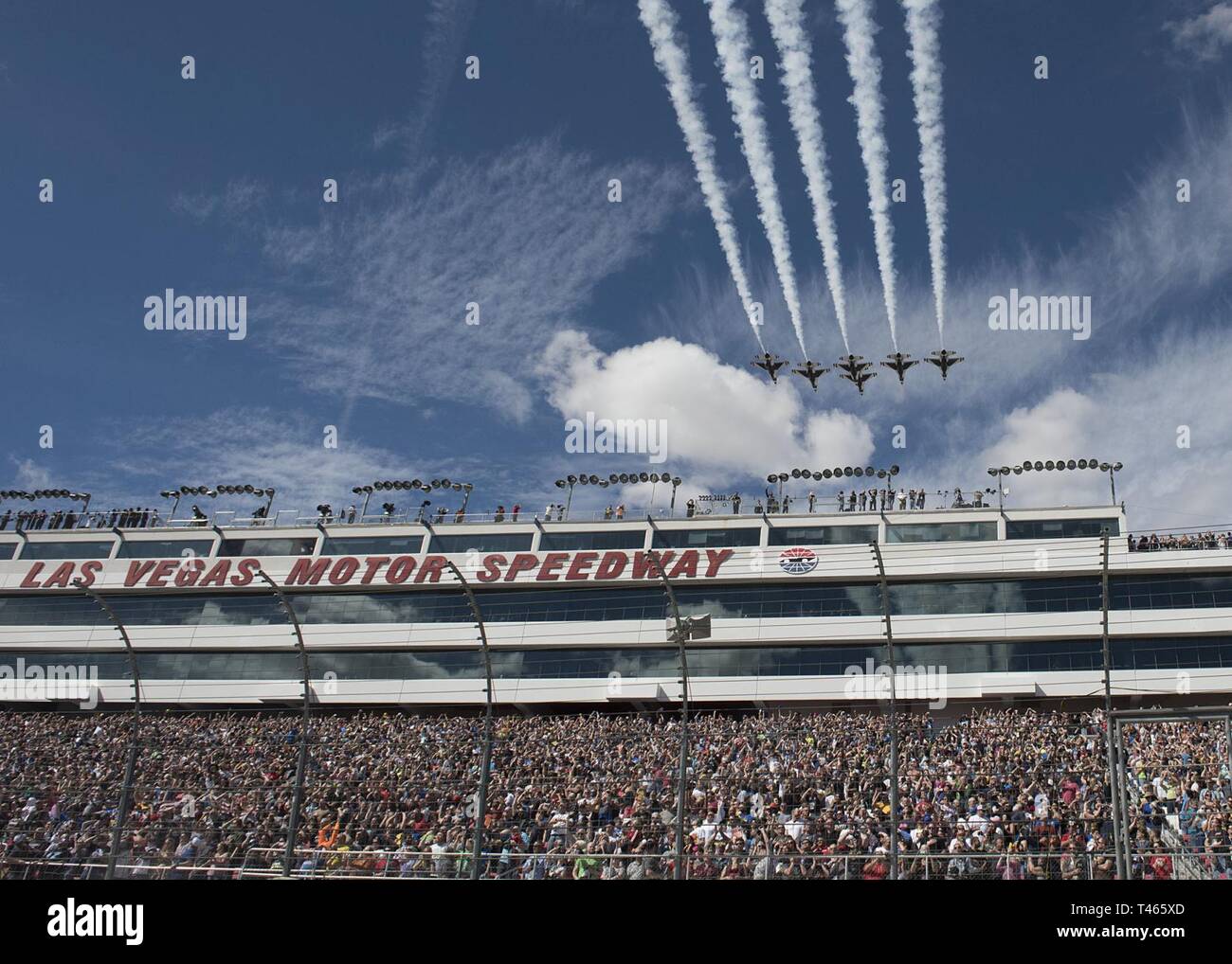 The U S Air Force Thunderbirds Fly Over The Opening Of The Pennzoil 400 At Las Vegas Motor Speedway Nev March 3 2019 The Thunderbirds Have Performed The Flyovers For The Daytona International