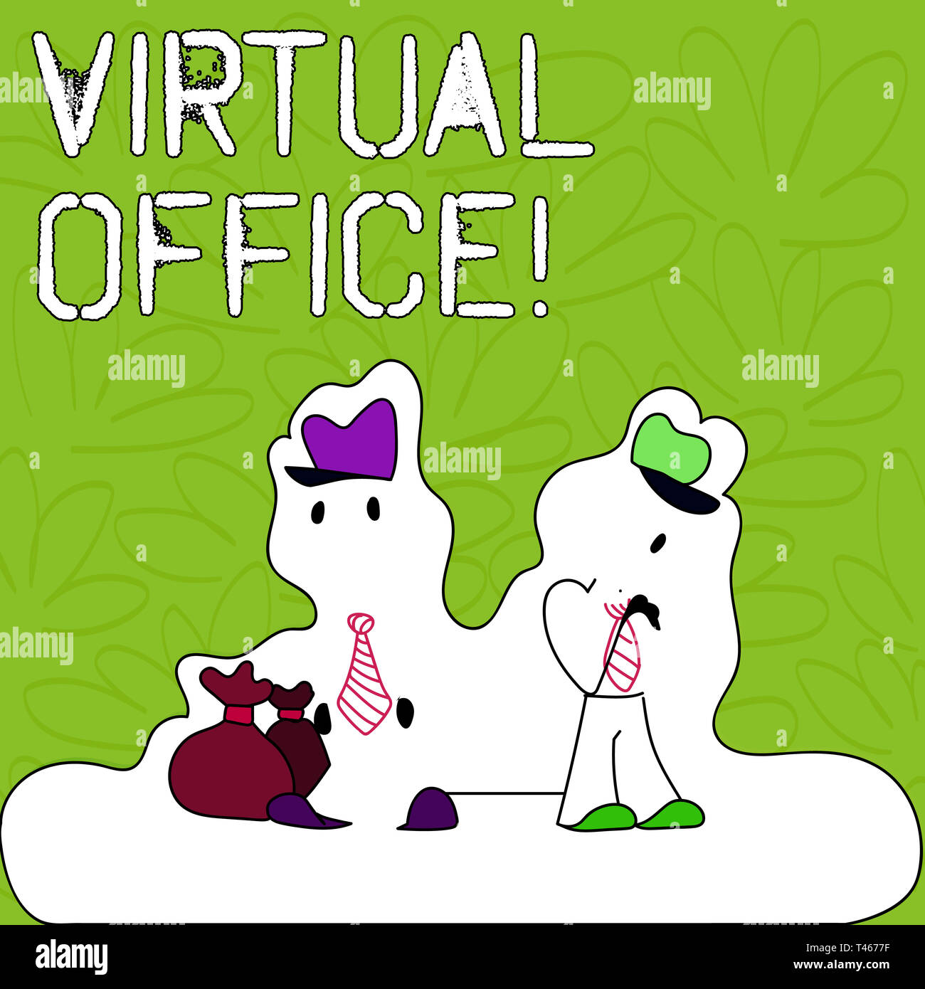Text sign showing Virtual Office. Business photo text part of flexible workspace industry without any fixed place Figure of Two Men Standing with Pouc Stock Photo