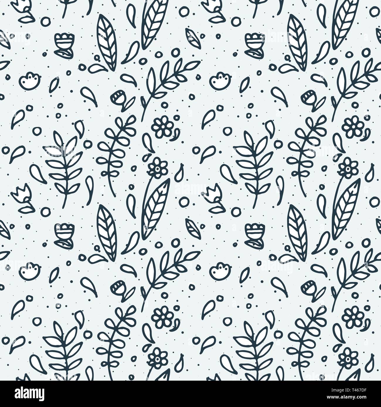 Seamless doodle pattern with cute floral elements. Endless vector image ...