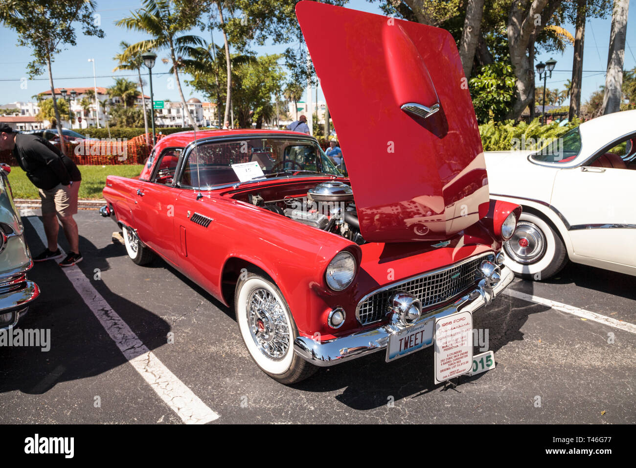 Naples, Florida, USA – March 23,2019: Red 1956 Ford Thunderbird at the