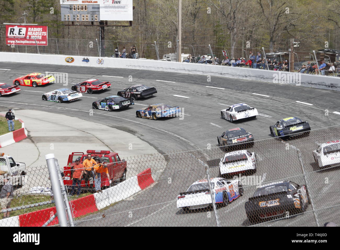 Race cars on racetrack at Orange County Speedway North Carolina Stock Photo