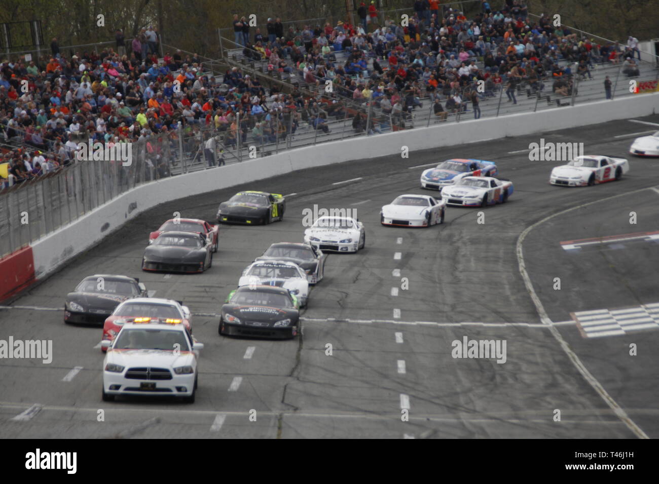Race cars on racetrack at Orange County Speedway North Carolina Stock Photo