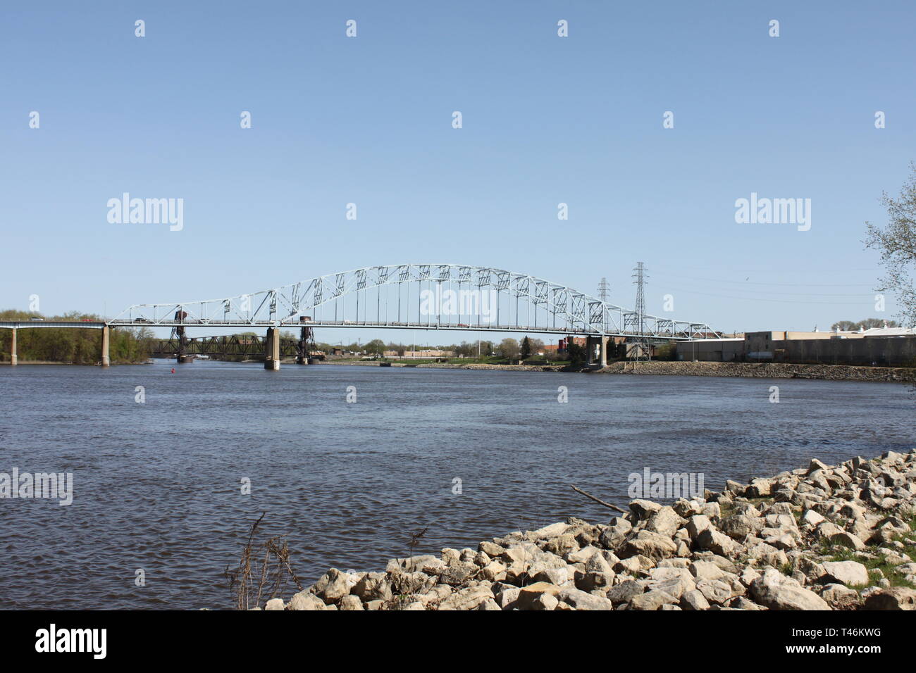 Bridge over River Metal Style Stock Photo