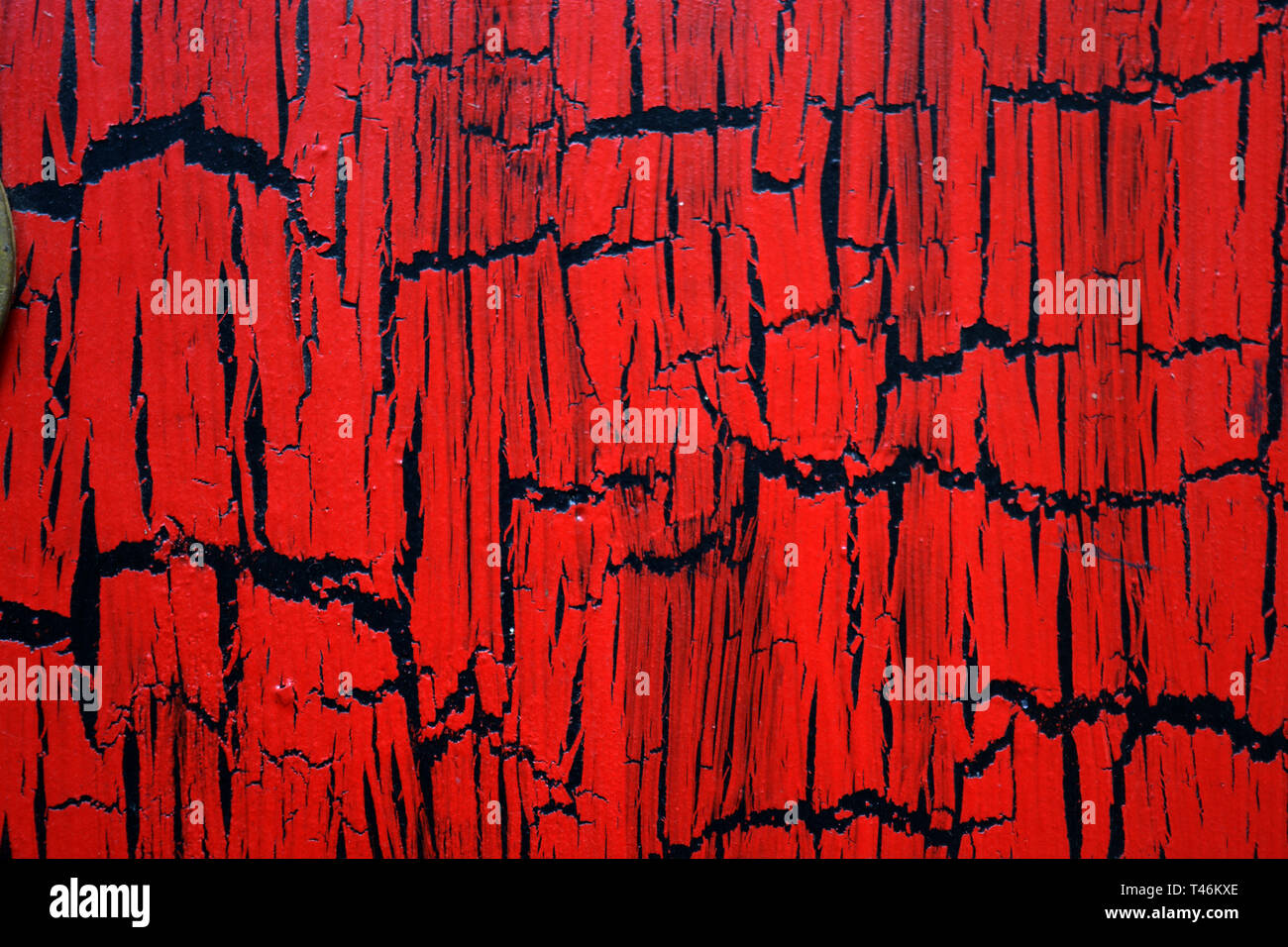 painted old wooden wall, red cracked abstract background Stock Photo