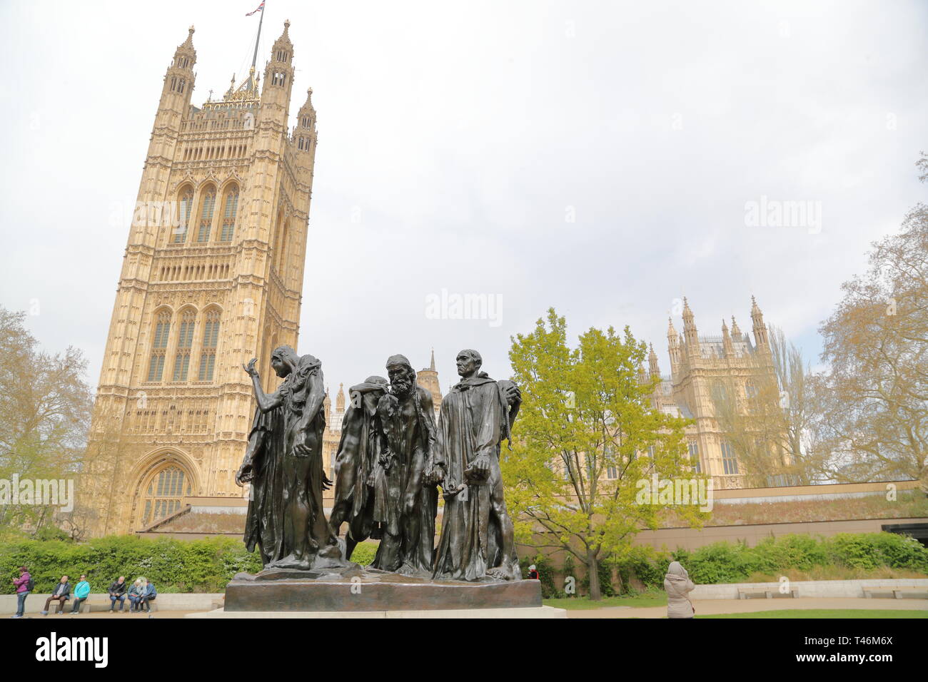 Sculpture of the Burghers of Calais by Auguste Roding in Victoria Tower Gardens, Westminster, London, UK Stock Photo