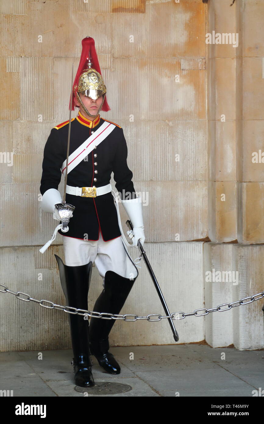 Queen's Lifeguard changing position at the Horse Guards, Westminster, London, UK Stock Photo