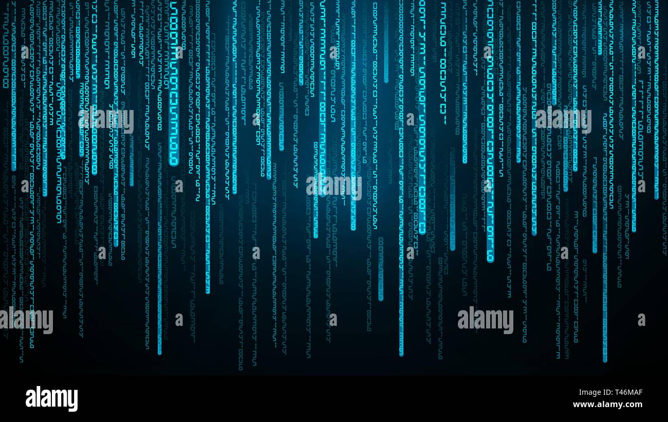 Blue numbers stream. Cyberspace with falling digital lines. Abstract matrix background Vector illustration Stock Vector