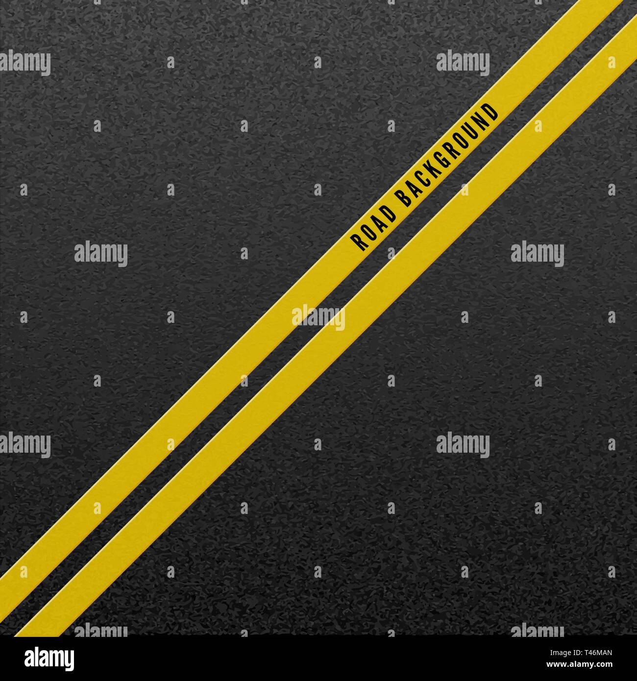 Abstract road background. Structure of granular asphalt. Asphalt texture with two yellow line road marking. Vector illustration Stock Vector