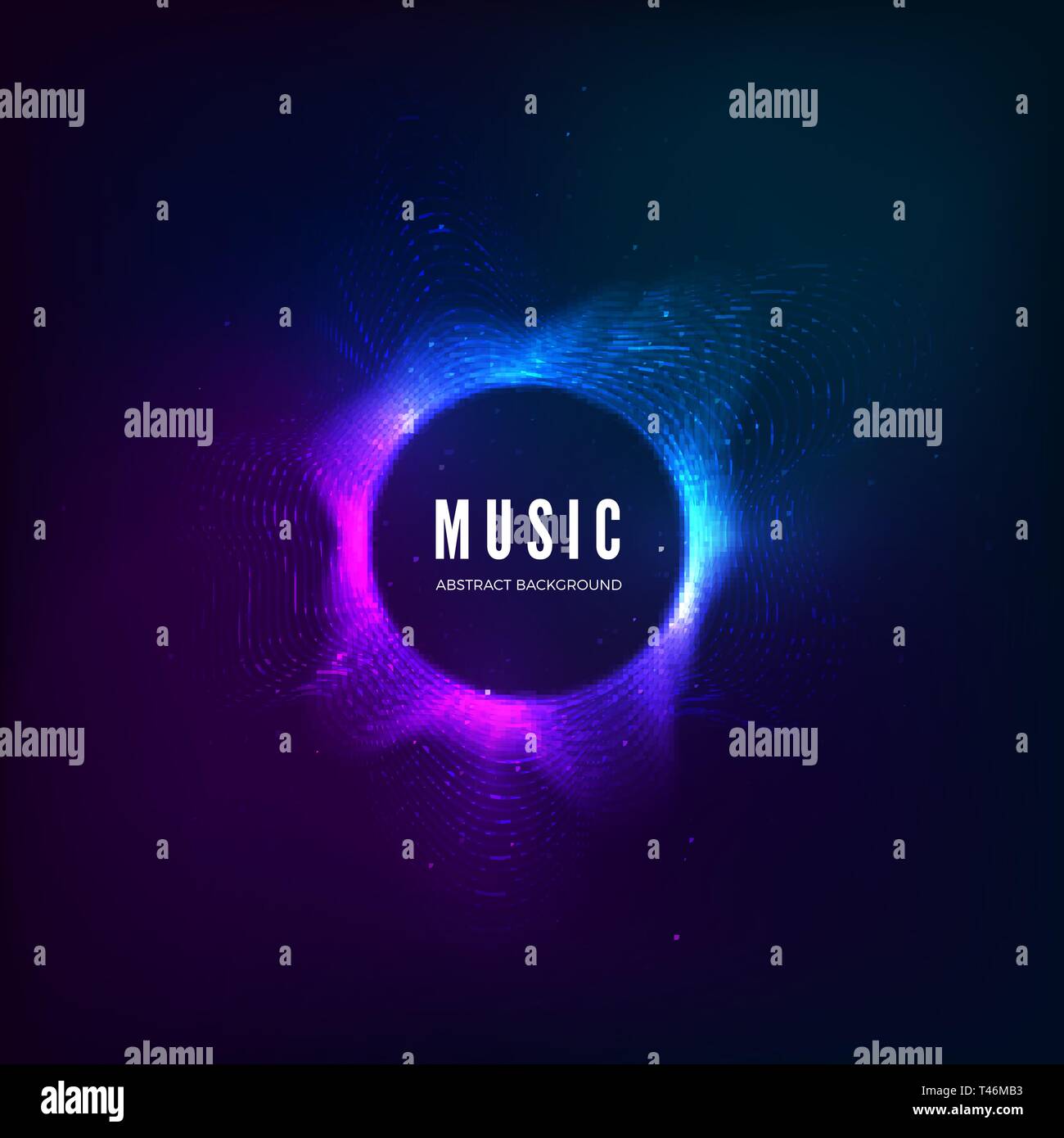 Radial sound wave curve with light particles. Colorful equalizer. Abstract colorful cover for music poster and banner. Vector illustration Stock Vector