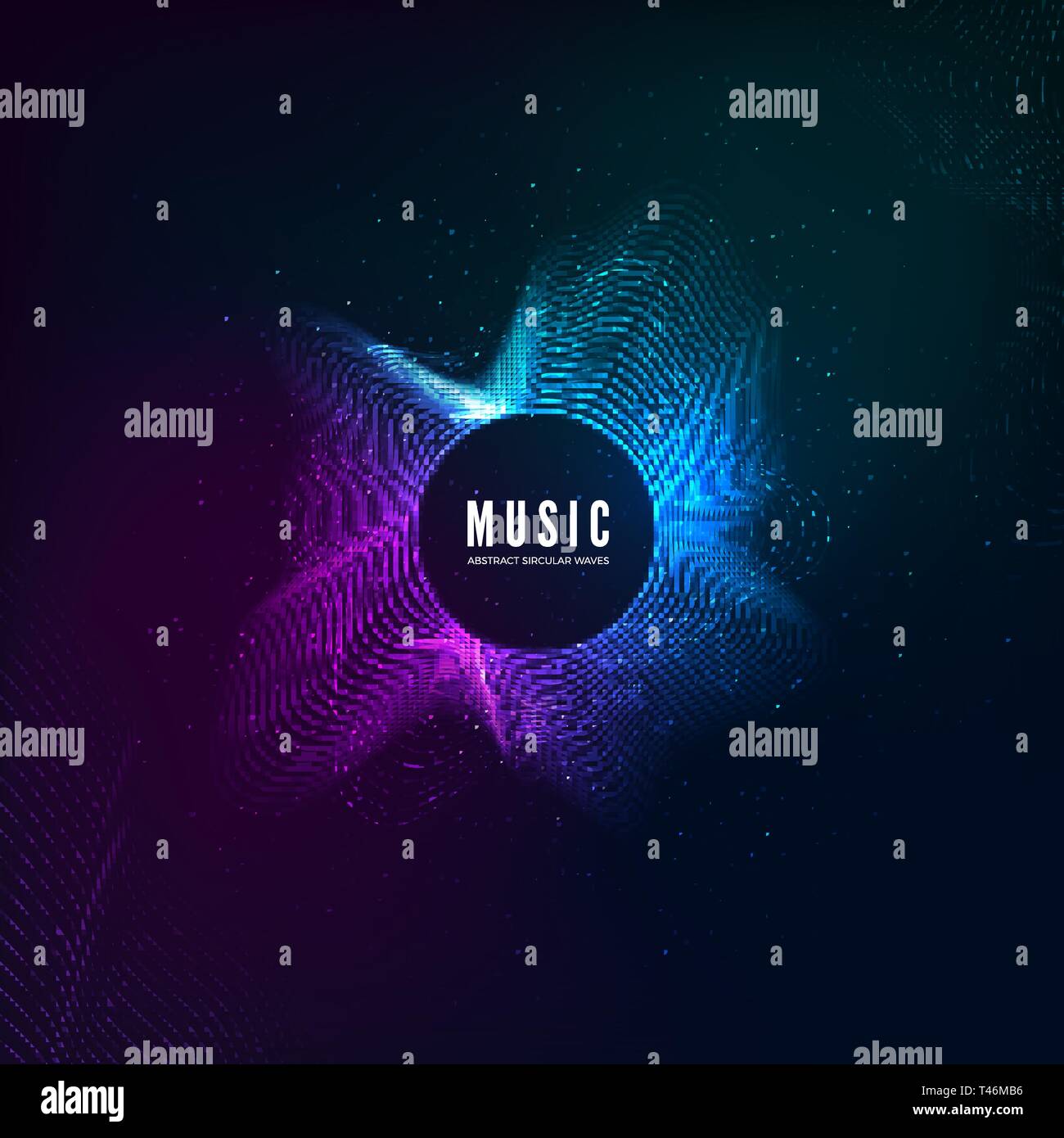 Radial sound wave curve with light particles. Colorful equalizer background. Abstract colorful cover for music poster and banner. Vector Stock Vector