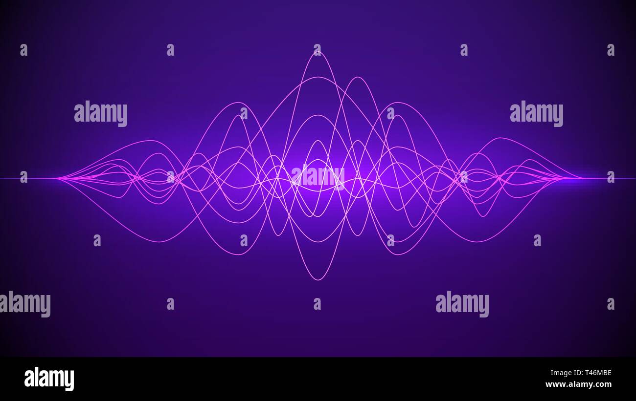 Sound wave. Abstract purple color light dynamic flowing. Music or technology background. Vector illustration Stock Vector