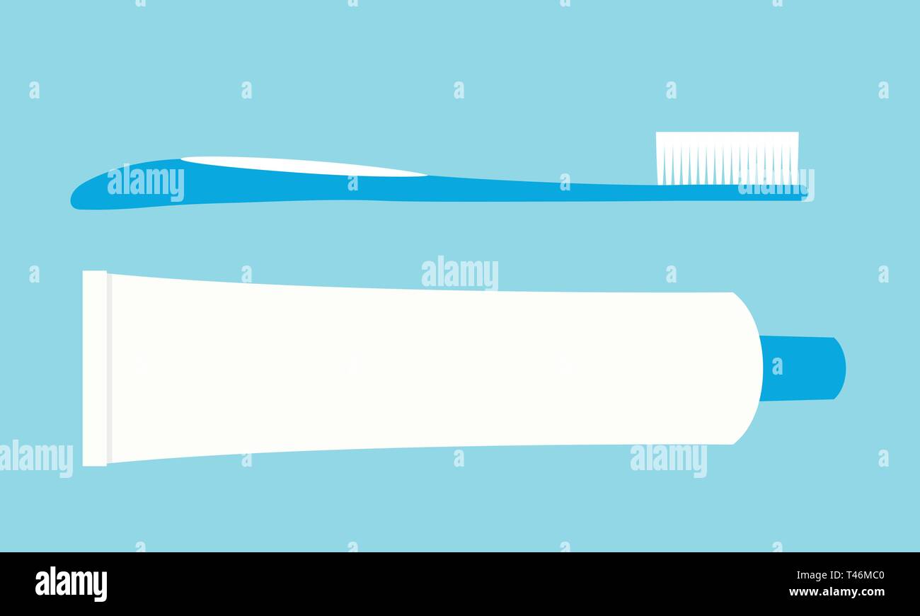 Flat design illustration of toothbrush and tube of toothpaste. Dental ...