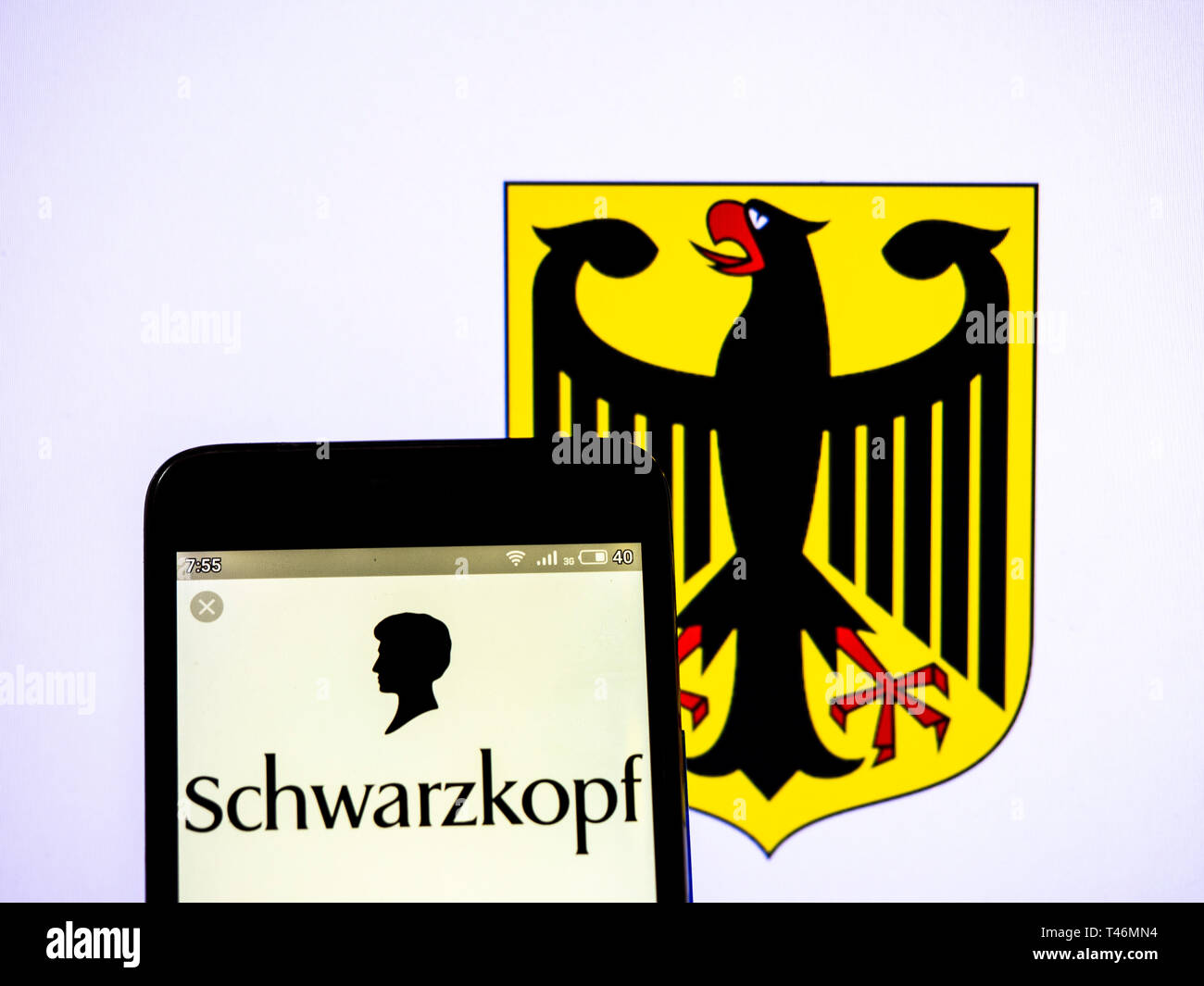 In this photo illustration a Schwarzkopf logo seen displayed on a smart phone Stock Photo