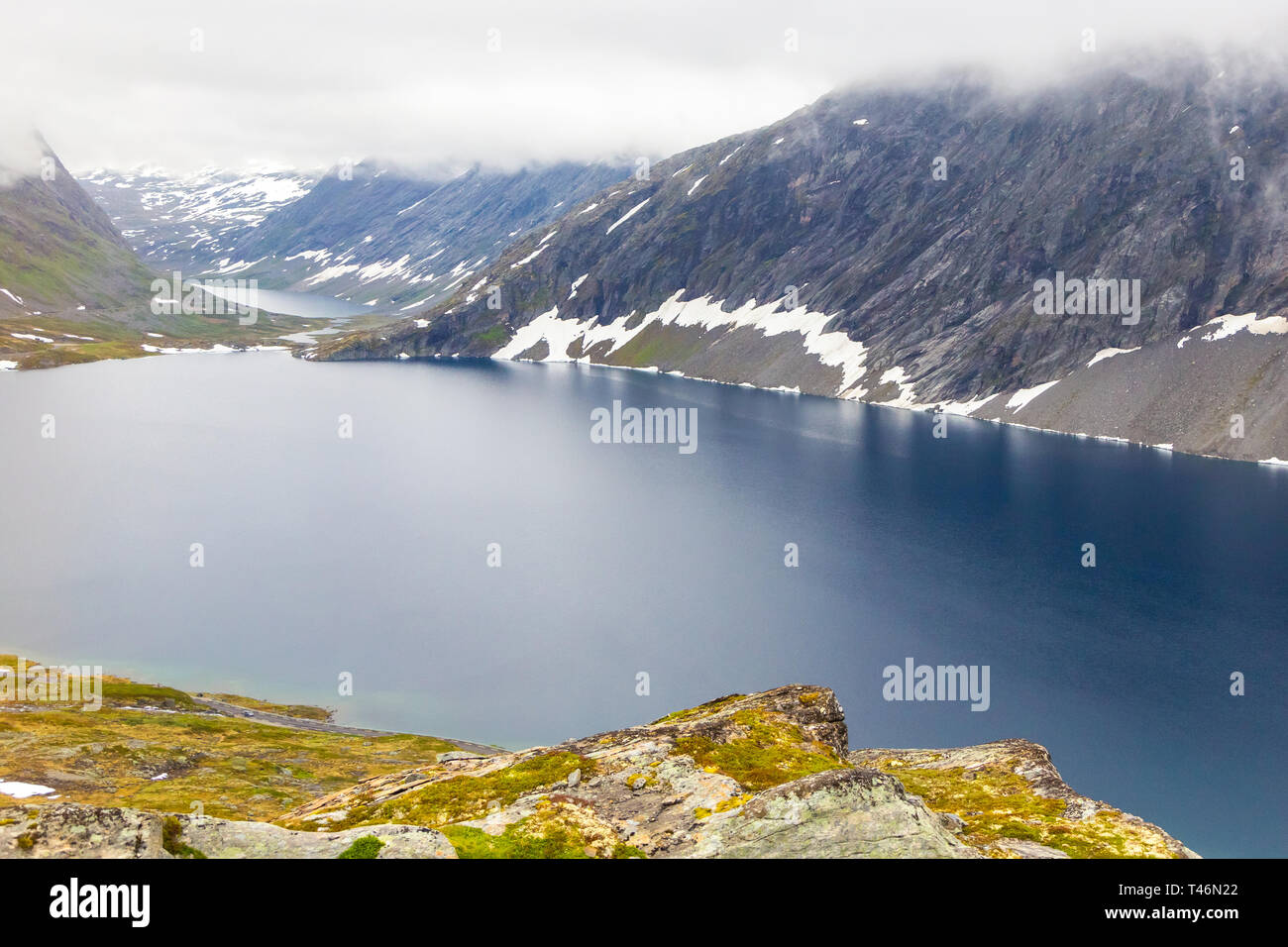 Norway landscapes. Beautiful mountainous landscape around Norwegian fjord in sunny day. Beautiful Nature Norway natural landscape. Stock Photo