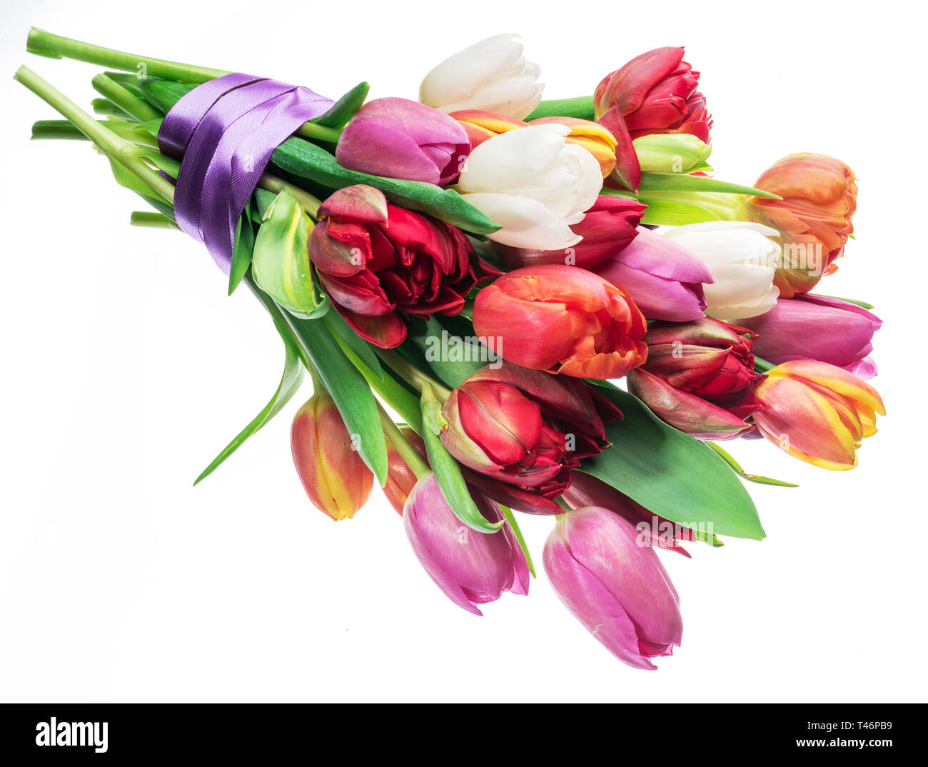 Colorful bouquet of tulips on white background. Spring background Stock ...