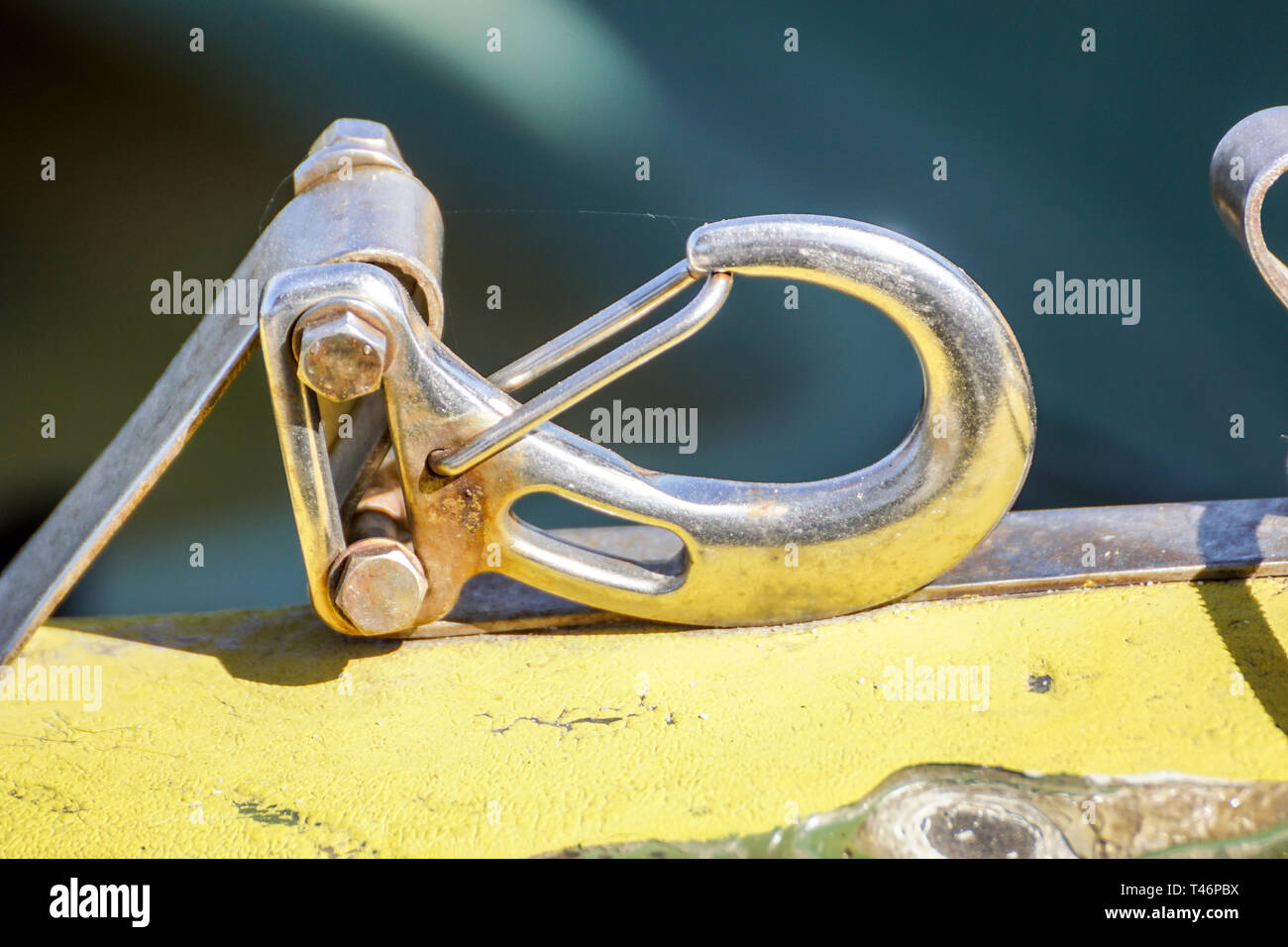 carabiner hook without a climbing rope .Climbing concept. Close up Stock Photo