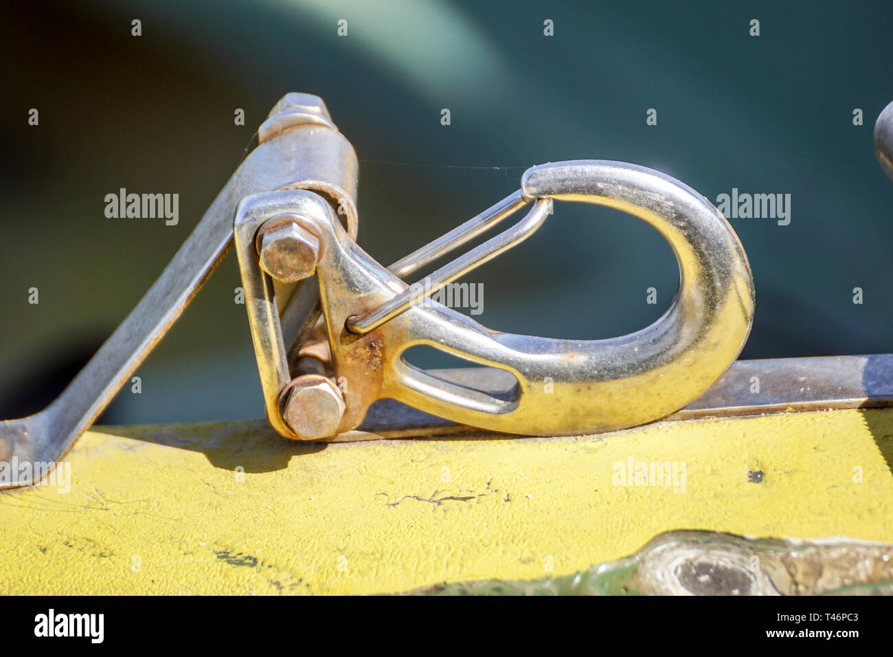 carabiner hook without a climbing rope .Climbing concept. Close up Stock Photo