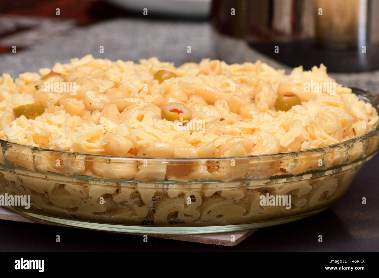 isolated dish of pasta on black background Stock Photo