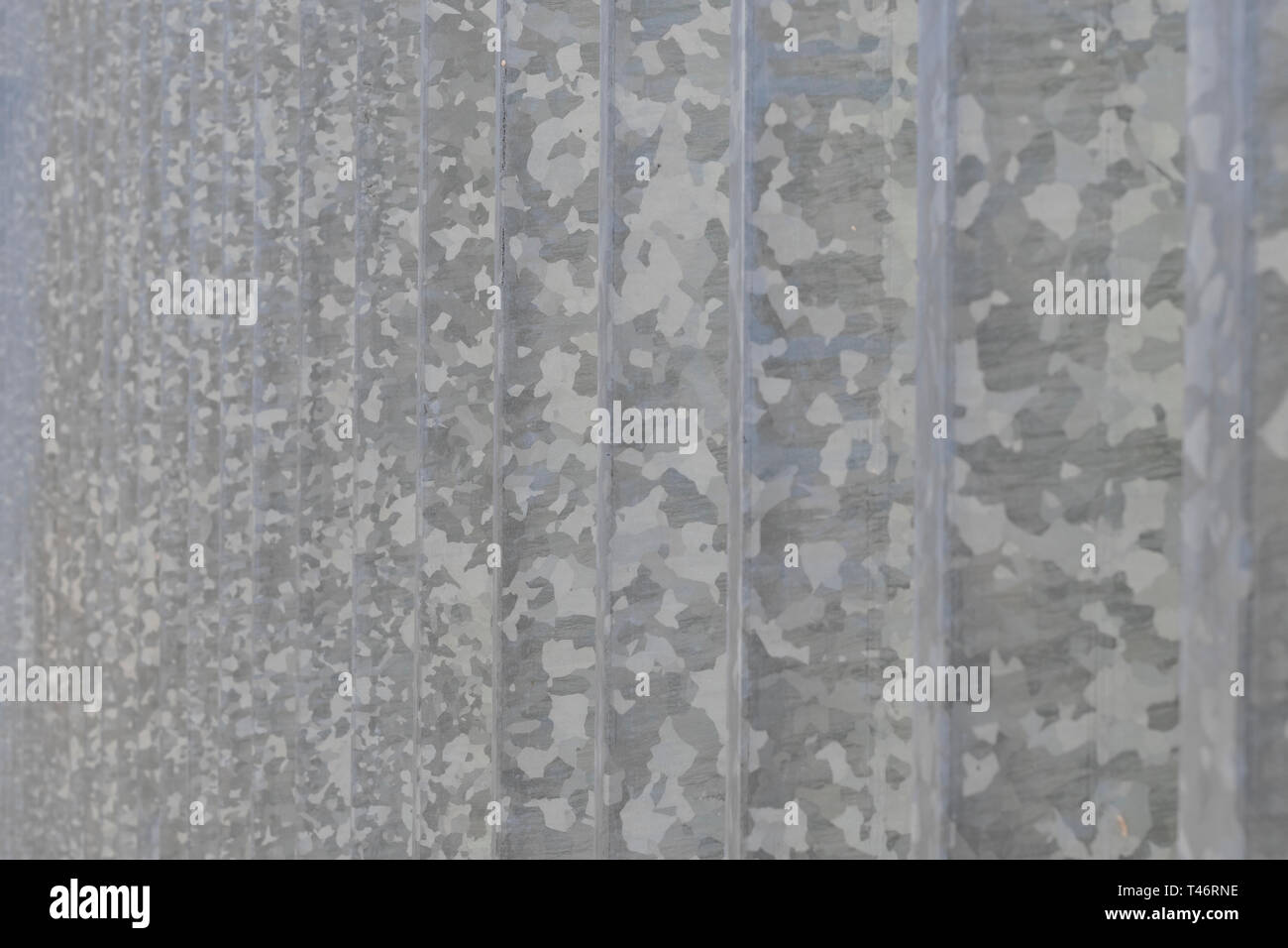Old gray metal fence with a spotted pattern. Selective focus Stock Photo