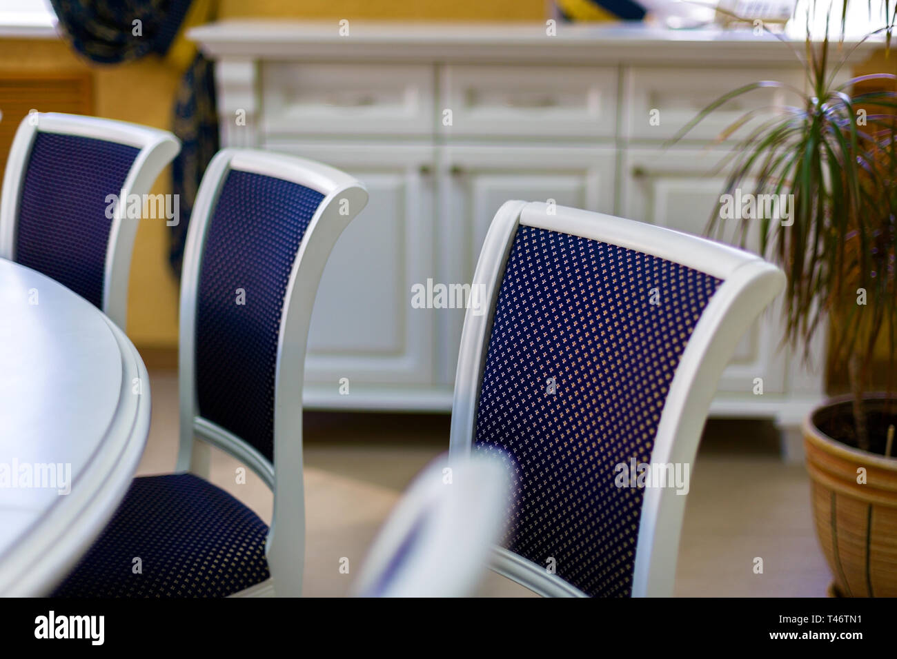 Business environment for negotiations at the highest level. Chairs and part of the round table Stock Photo