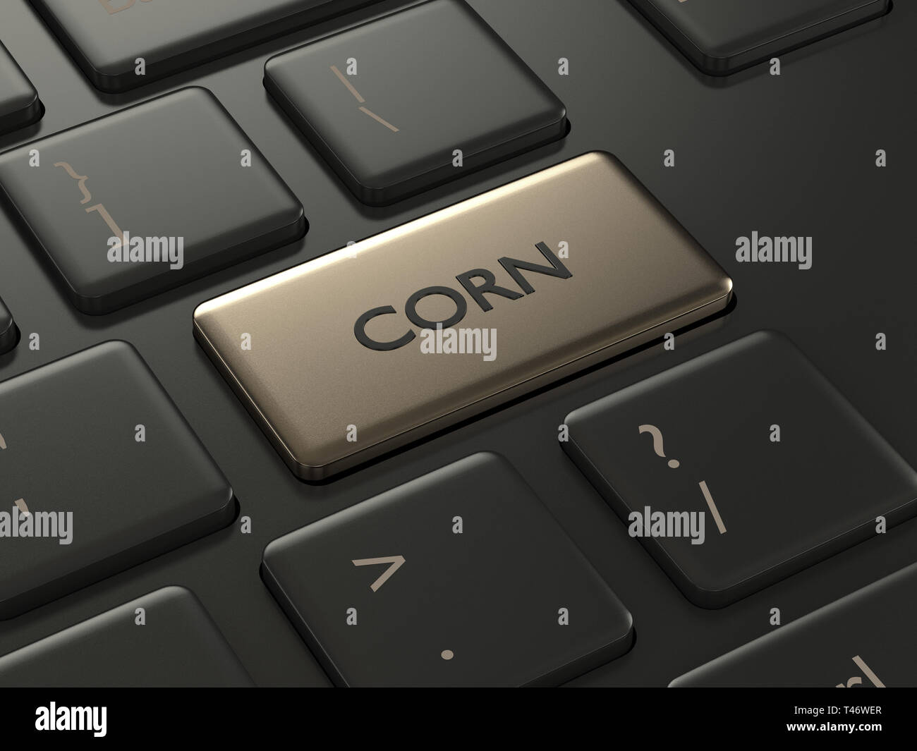 3d render of keyboard with corn key. Stock market agricultural ...