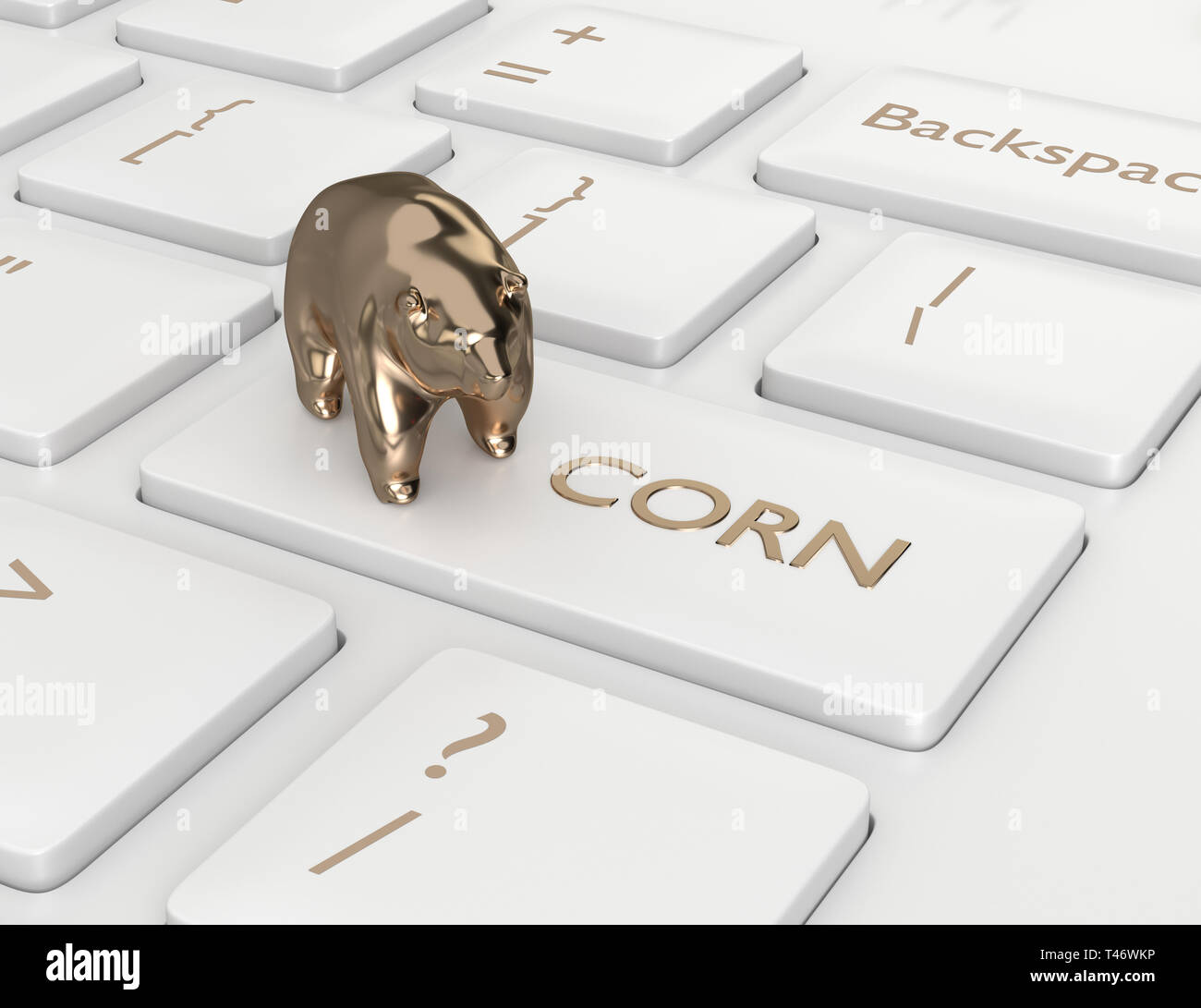 3d render of keyboard with corn key and bear. Stock bearish market of ...