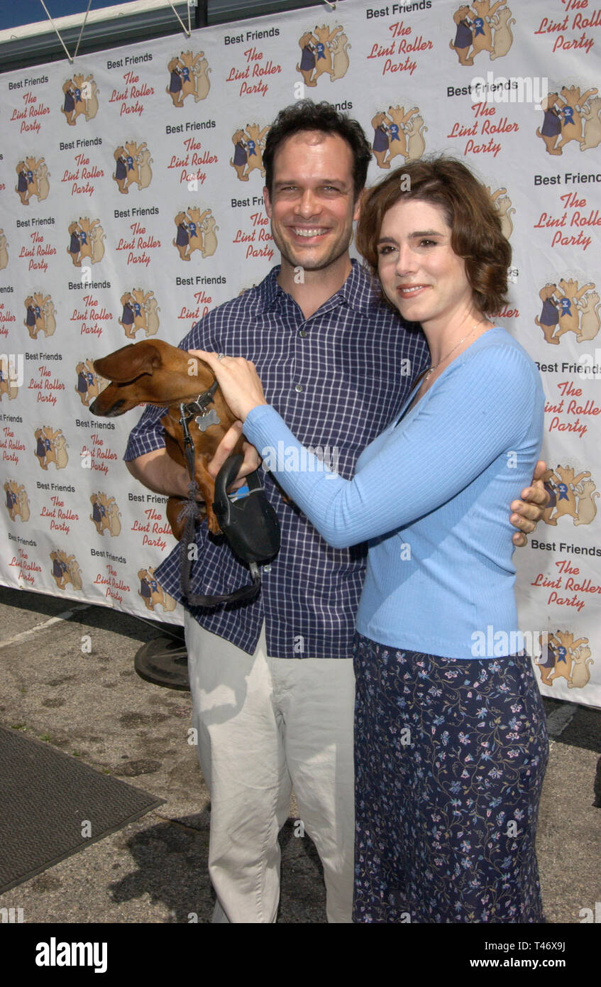 LOS ANGELES, CA. March 30, 2003: Actor DIEDRICH BADER & wife & dog at the Best Friends Lint Roller Party at Santa Monica Airport, California. The event was held to benefit the Best Friends Animal Sanctuary. Stock Photo