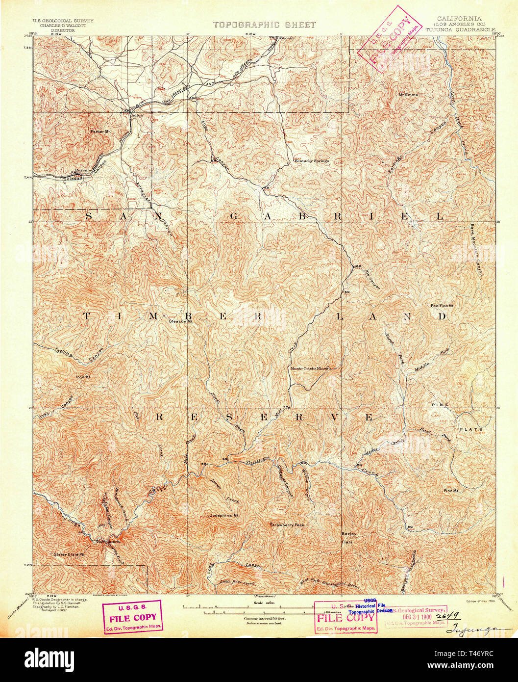 USGS TOPO Map California CA Tujunga 298998 1900 62500 Restoration Stock Photo