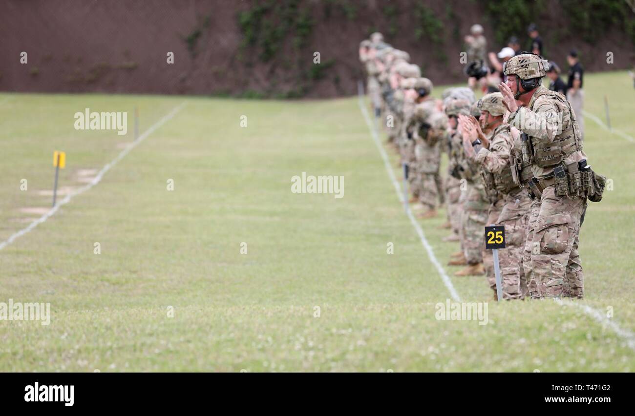More than 260 Soldiers from across the United States and all four Army components (active duty, National Guard, Reserve and ROTC) competed at the U.S. Army Small Arms Championships at Fort Benning, Georgia March 10-16, 2019. The annual, week-long competition that is hosted by the U.S. Army Marksmanship Unit is the Army's premier marksmanship competition that tests Soldiers on both their primary and secondary weapons through 11 different courses of fire. Stock Photo