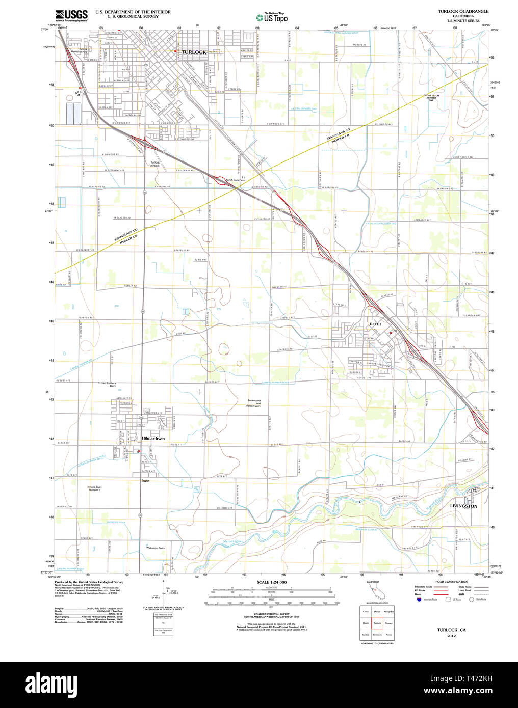 USGS TOPO Map California CA Turlock 20120508 TM Restoration Stock Photo