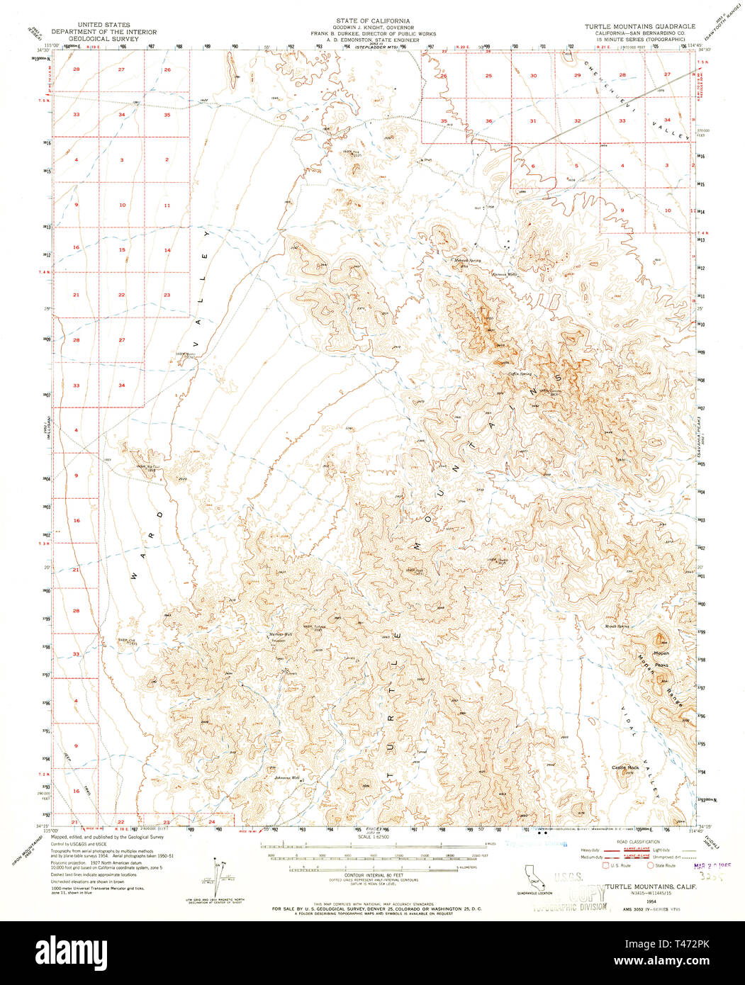 USGS TOPO Map California CA Turtle - Usgs Topo Map California Ca Turtle Mountains 301889 1954 62500 Restoration T472PK 