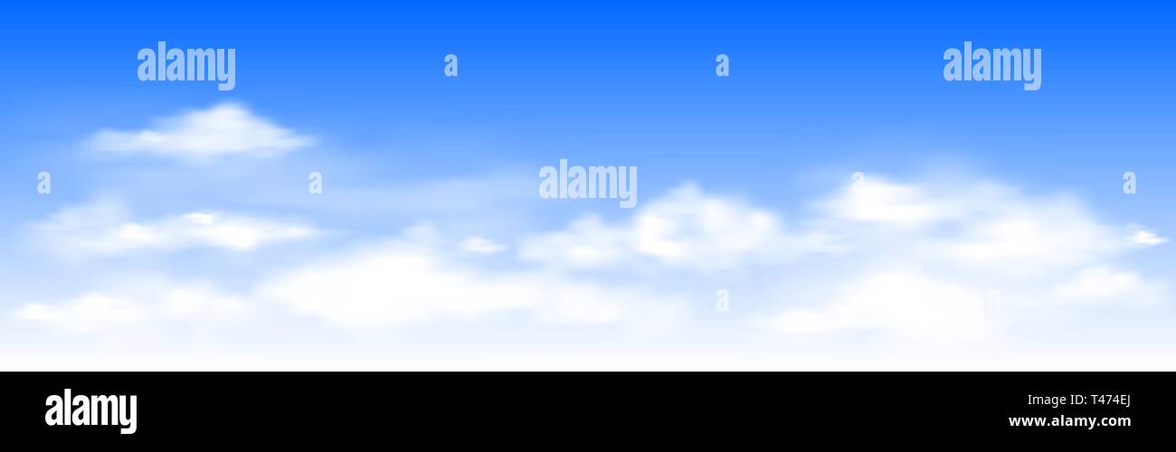 White clouds on the blue sky. Abstract background with clouds on blue sky. In the clear sky high floating clouds. Stock Vector