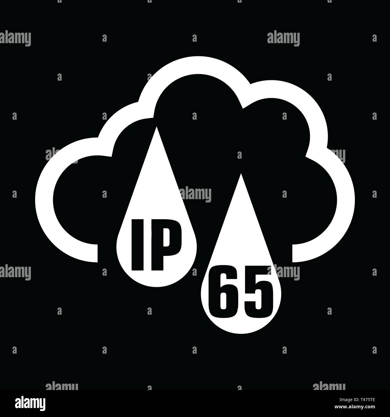 IP65 protection certificate standard icon. Water and dust or solids ...